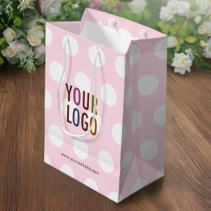 Polka Dot Pink Gift Bag with Business Logo 10 inch