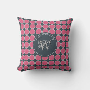 POLKA DOT Pink Grey Customized Monogram Scripture Throw Pillow