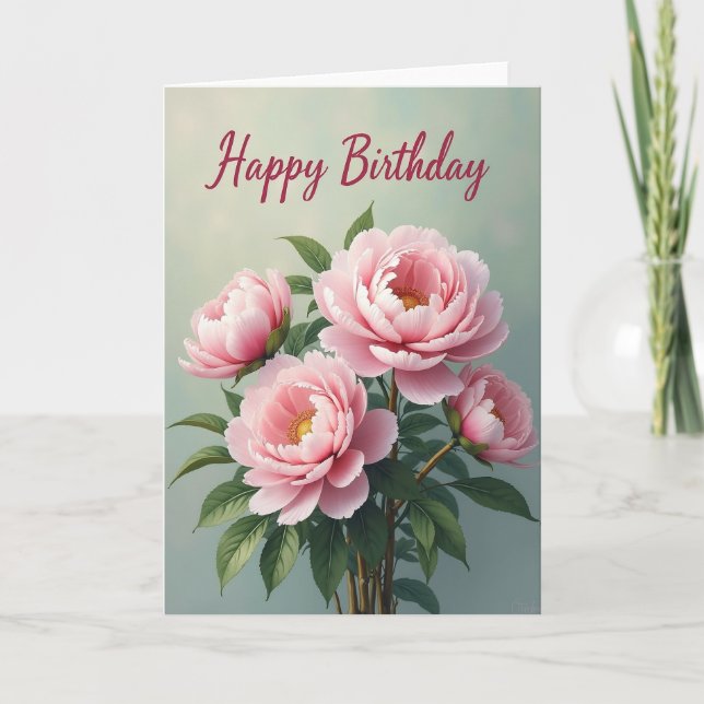 Polka Dot Pink Rose Bloom Card (Front)