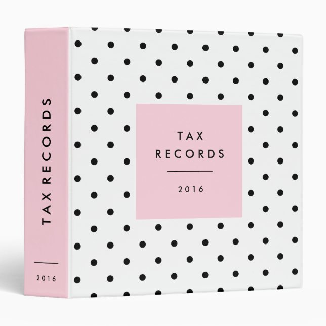 Polka Dot Pink Tax Records Binder (Front/Spine)