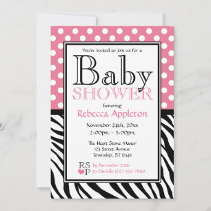 Polka Dot Pink & Zebra Print Baby Shower Invitation