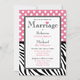 Polka Dot Pink & Zebra Print Wedding Invitations