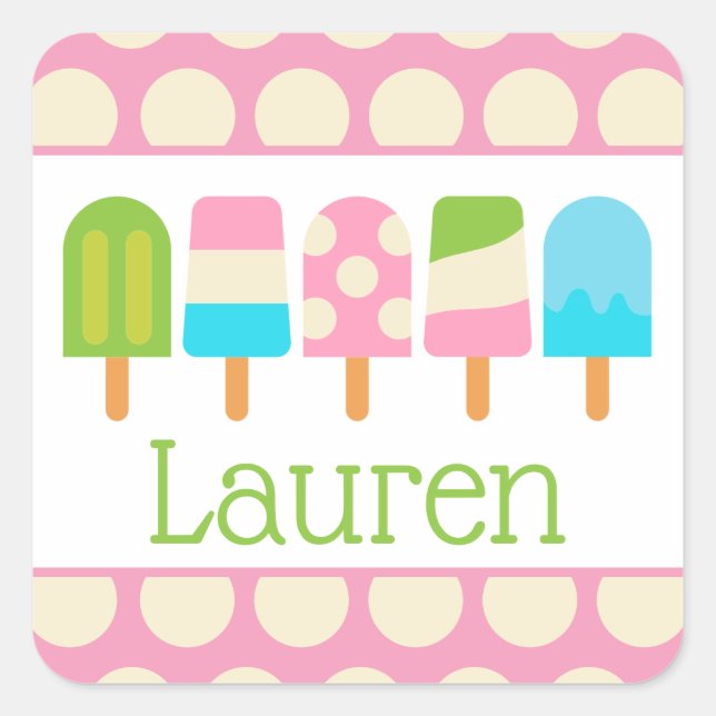 Polka Dot Popsicle Personalized Stickers (Front)