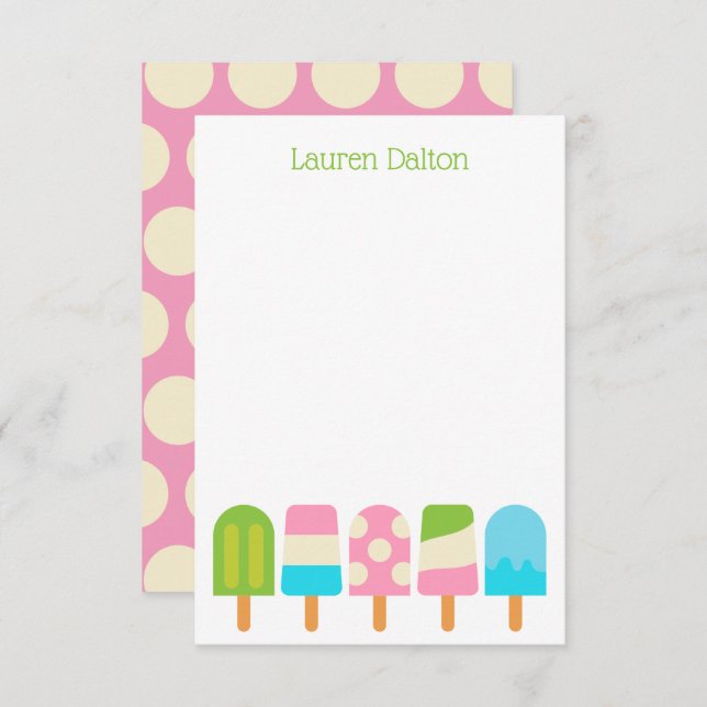 Polka Dot Popsicles Flat Note Cards (Front/Back)