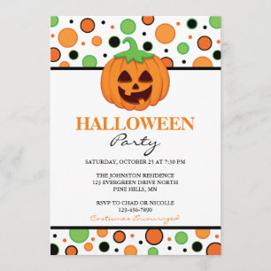 Polka Dot Pumpkin Halloween Party Invitations