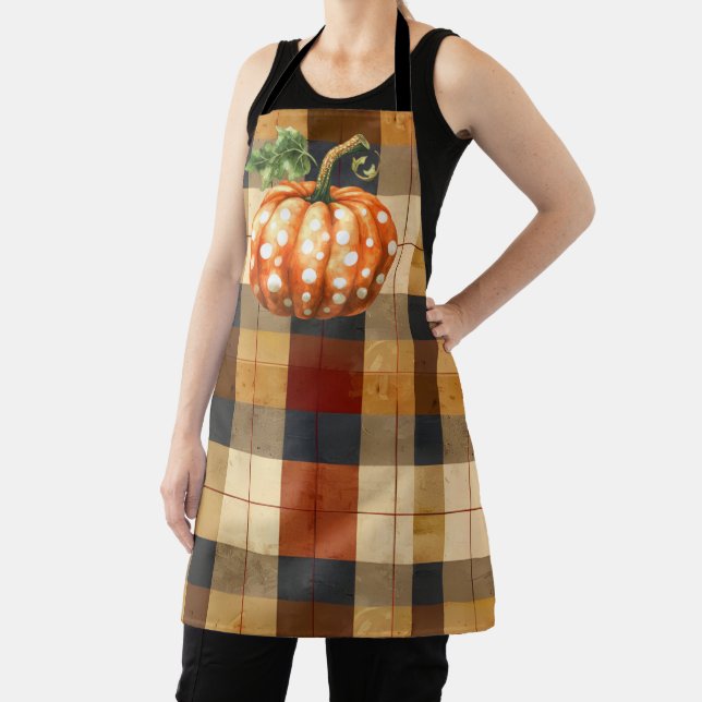 Polka dot pumpkin plaid apron (Insitu)