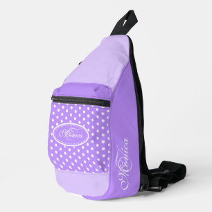 Polka dot purple and white personalized sling bag