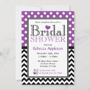 Polka Dot Purple Chevron Bridal Shower Invitations