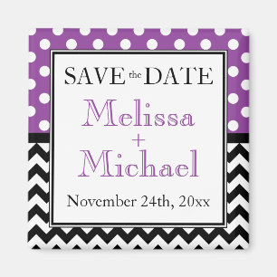Polka Dot Purple & Chevron Save the Date Magnet