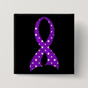 Polka Dot Purple Ribbon Alzheimer's Disease 2 Inch Square Button