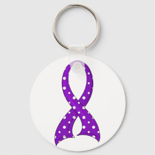 Polka Dot Purple Ribbon Crohn's Disease Keychain
