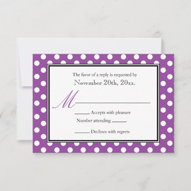 Polka Dot Purple & White RSVP Reply Cards (Front)