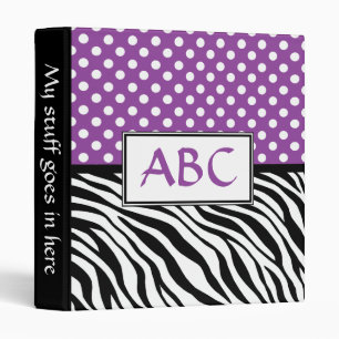 Polka Dot Purple & Zebra Stripes Custom Binder