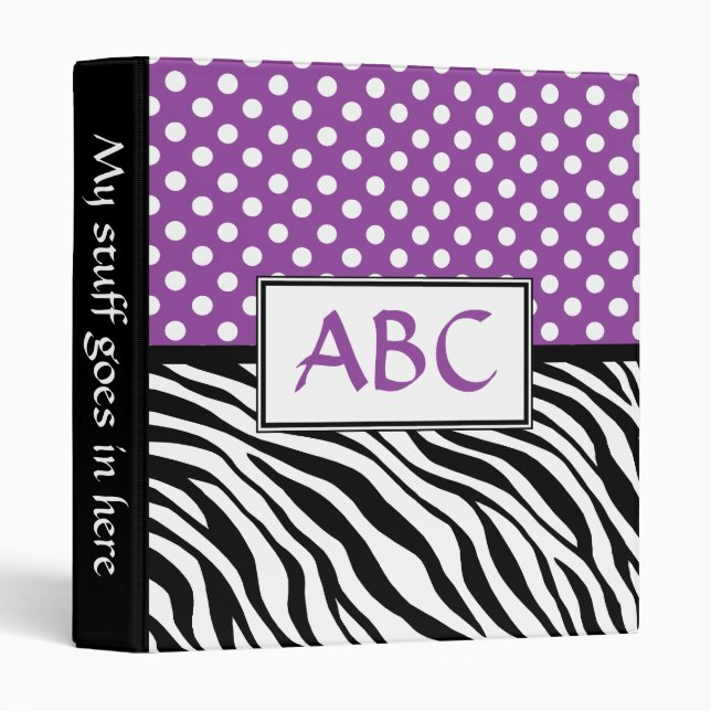 Polka Dot Purple & Zebra Stripes Custom Binder (Front/Spine)