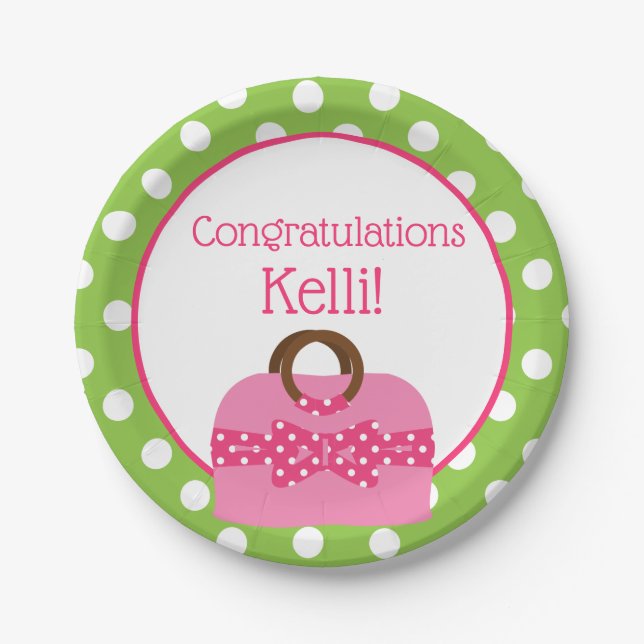 Polka Dot Purse Personalized Party Plates (Front)