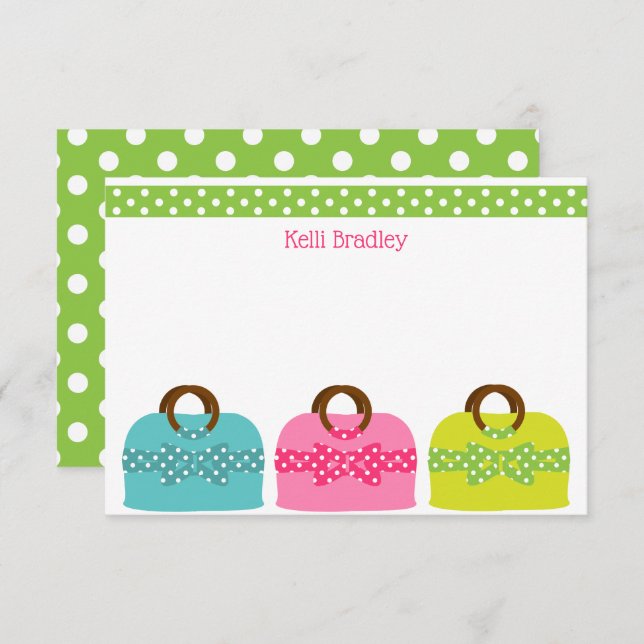 Polka Dot Purses Personalized Note Cards (Front/Back)