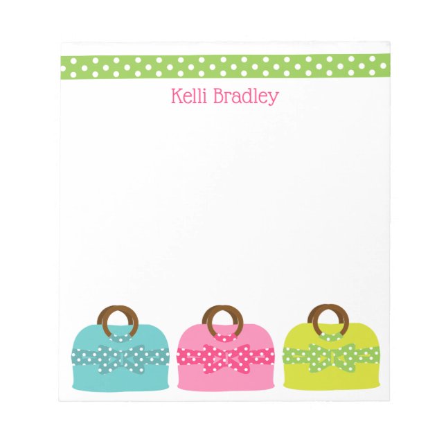 Polka Dot Purses Personalized Notepad (Front)