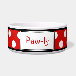 Polka Dot Red Personalized Dog Bowl