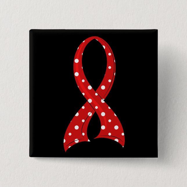 Polka Dot Red Ribbon AIDS HIV 2 Inch Square Button (Front)