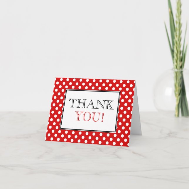 Polka Dot Red & White Thank You Card (Front)
