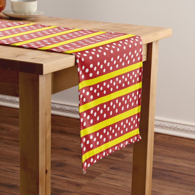 Polka Dot Red Yellow Stripes Polka Dot  Short Table Runner (In Situ)