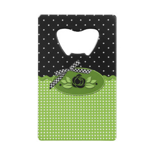 Polka dot Roses, Black-Credit Card Bottle Opener Wallet Bottle Opener