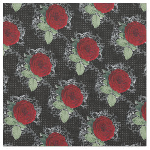 Polka Dot Roses Gothic Damask Fabric
