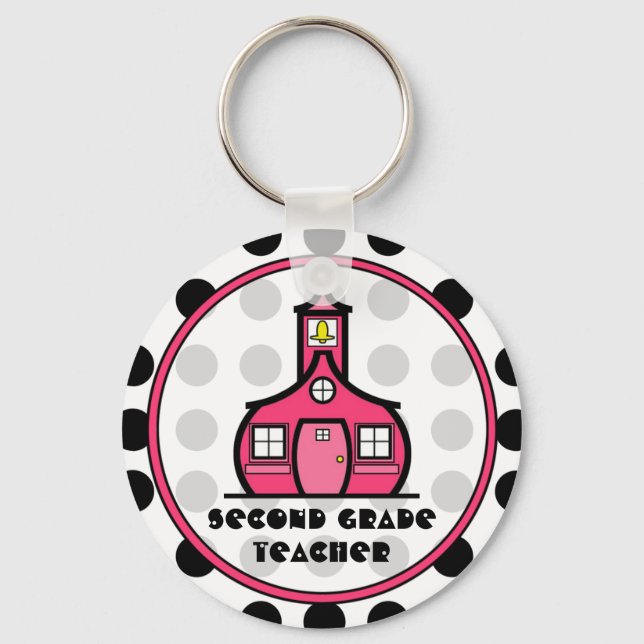 Polka Dot Second Grade Teacher Keychain (Front)