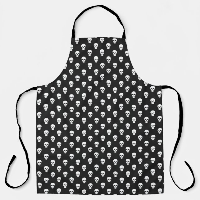 Polka Dot Skulls on Black All-Over Print Apron (Front)