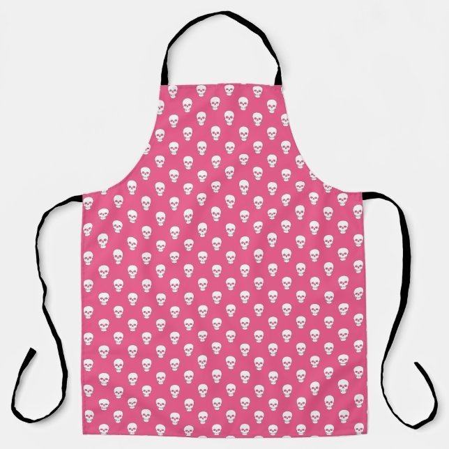 Polka Dot Skulls on Pink All-Over Print Apron (Front)