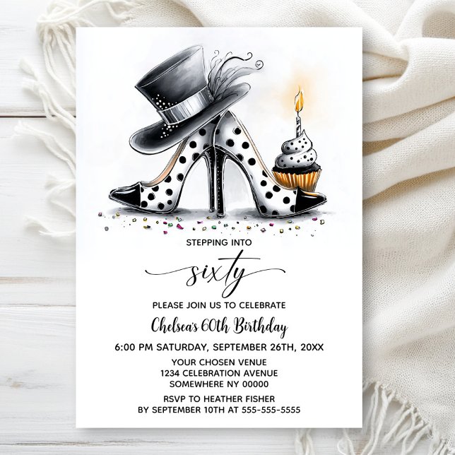 Polka Dot Stiletto Shoes 60th Birthday Invitation (Creator Uploaded)