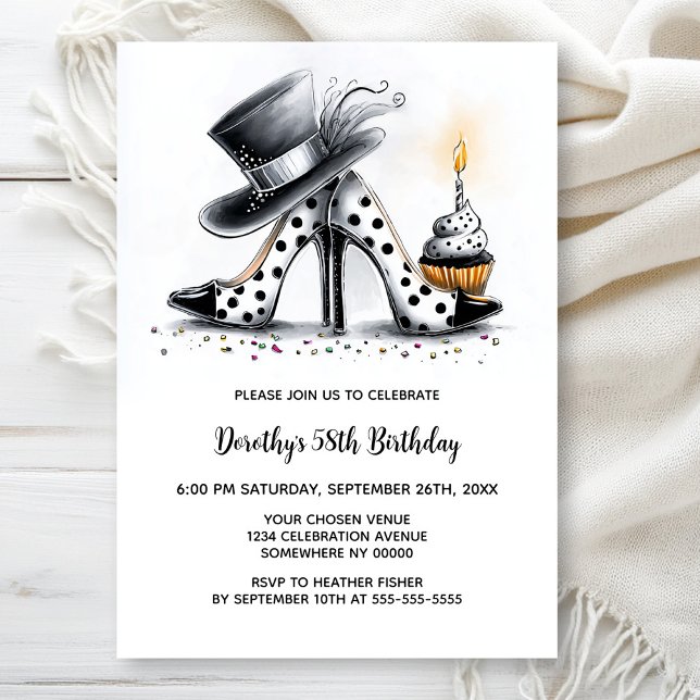 Polka Dot Stiletto Shoes Birthday Party Invitation (Creator Uploaded)