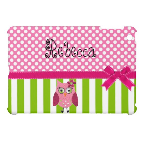 Polka Dot Striped Mini iPad Case with Cute Owl