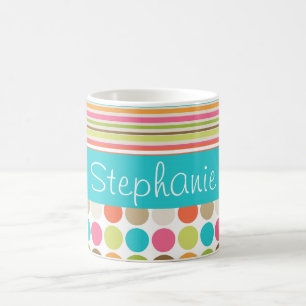 Polka Dot Stripes Custom Name Coffee Mug