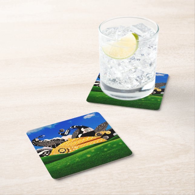 POLKA DOT SUN! SQUARE PAPER COASTER (Insitu)
