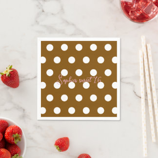 Polka Dot Sweet 16 - Brown & White Dots Birthday Napkin