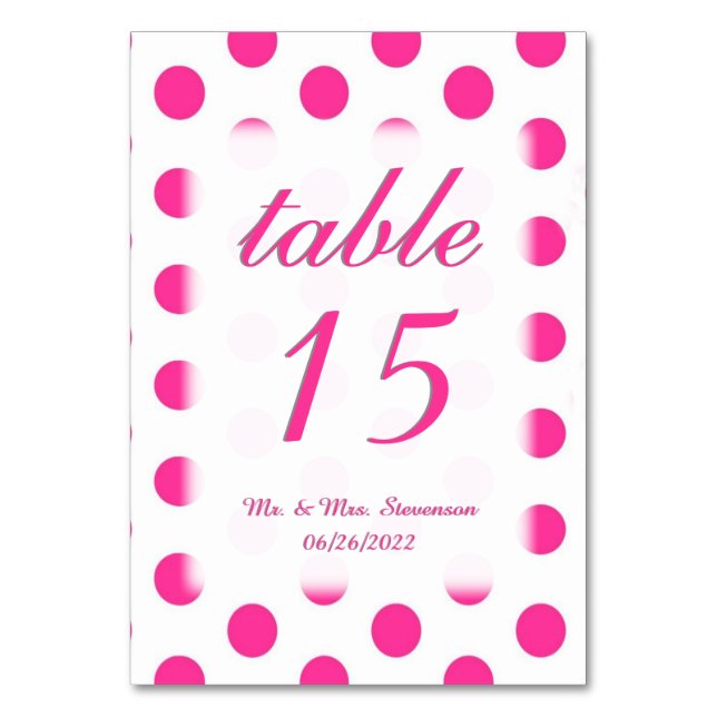 Polka Dot Table Numbers with Name and Date (Front)