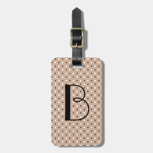 Polka Dot Tag w/ Initial, B&W Polka Dots on Taupe