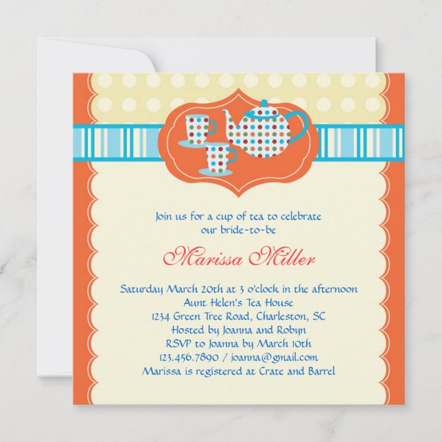 Polka Dot Tea Pot Bridal Shower Invitation (Front)