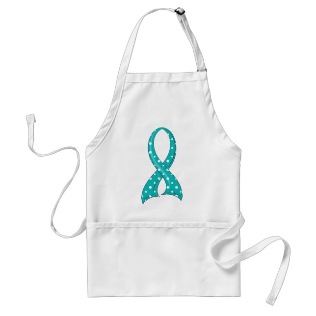 Polka Dot Teal Ribbon Cervical Cancer Standard Apron (Front)