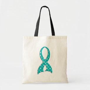 Polka Dot Teal Ribbon Ovarian Cancer Tote Bag