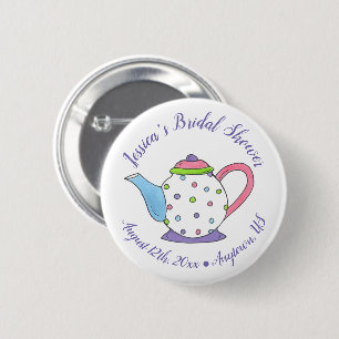 Polka Dot Teapot Afternoon Tea Bridal Baby Shower 2 Inch Round Button