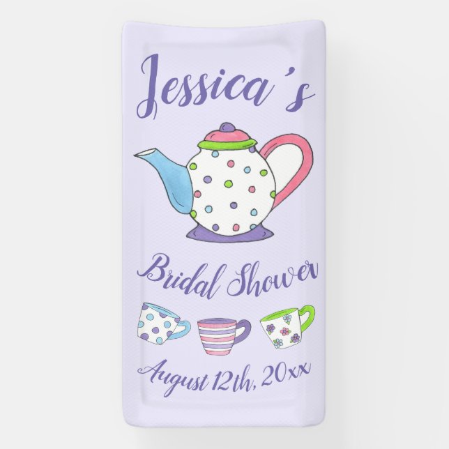 Polka Dot Teapot Afternoon Tea Bridal Baby Shower Banner (Vertical)