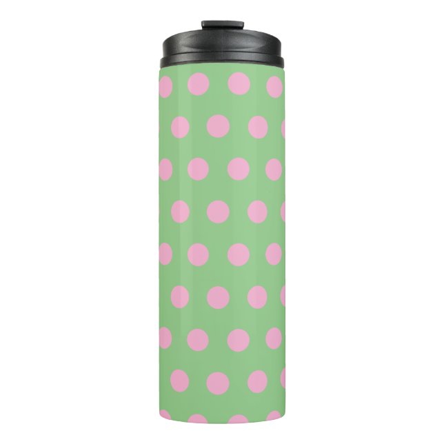 Polka Dot Thermal Tumbler (Sage Green & Pink) (Front)