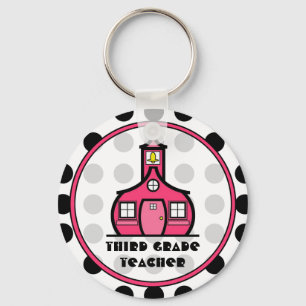 Polka Dot Third Grade Teacher Keychain