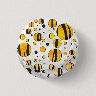 Polka Dot Tiger Black and Orange Print 1 Inch Round Button