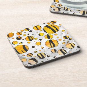 Polka Dot Tiger Black and Orange Print Coaster