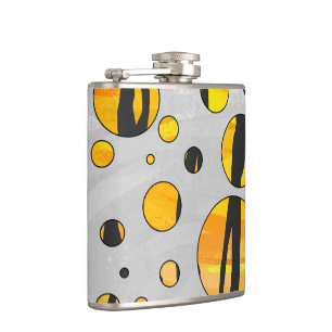 Polka Dot Tiger Black and Orange Print Hip Flask