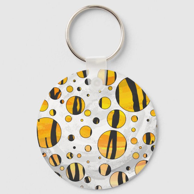Polka Dot Tiger Black and Orange Print Keychain (Front)