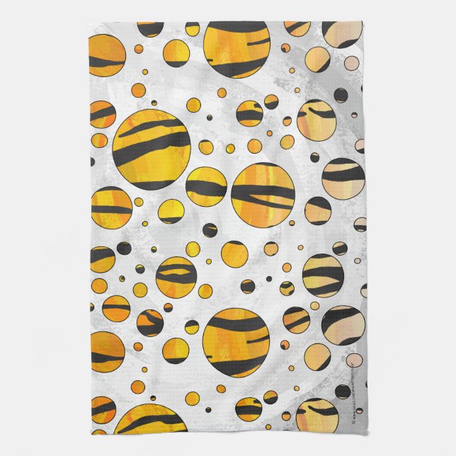 Polka Dot Tiger Black and Orange Print Kitchen Towel (Vertical)